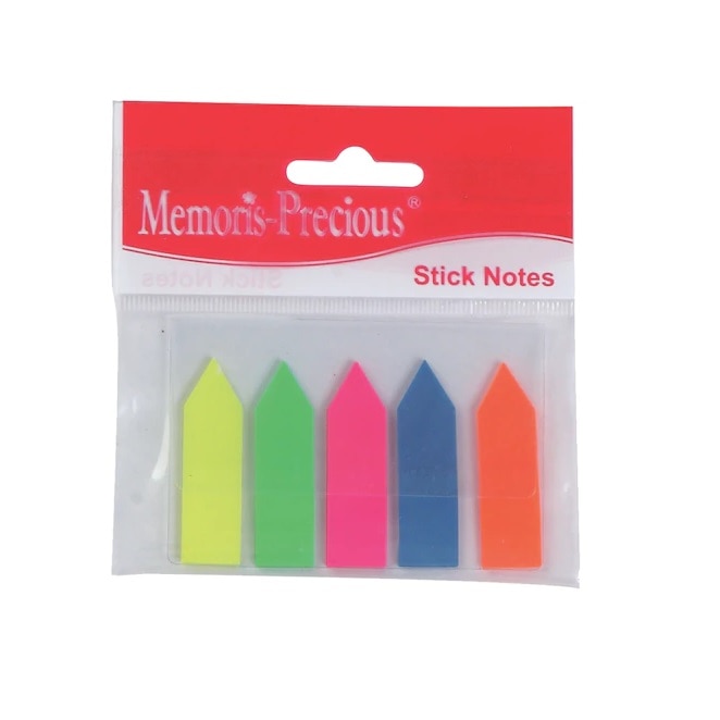 Index autoadeziv, Memoris-Presious, tip sageata, plastic, 5 culori, 25 file/culoare, 12 x 45 mm