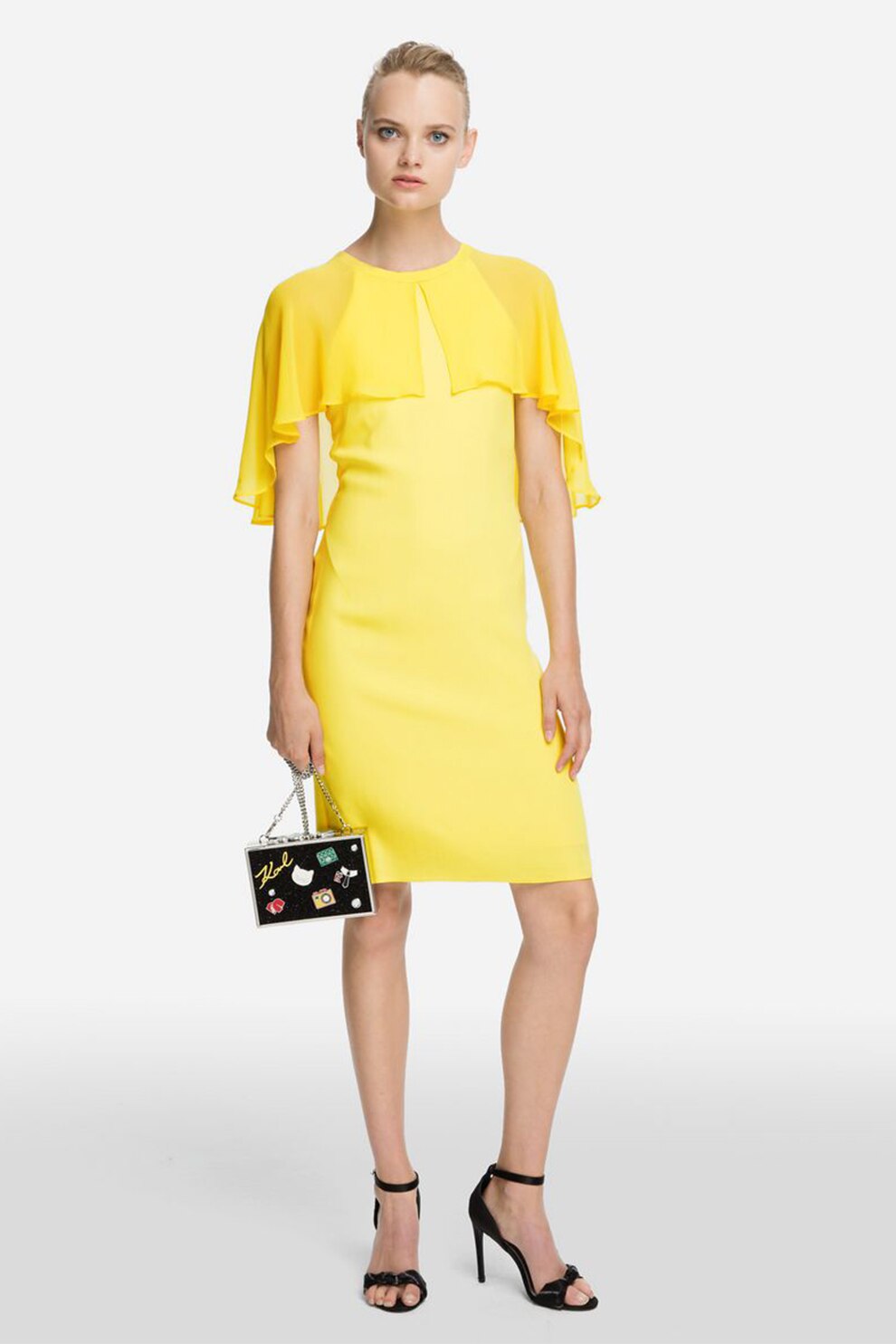 Karl Lagerfeld, Rochie cambrata cu capa pe exterior, Galben, S