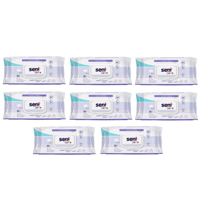 Pachet 8 x Servetele umede pt. adulti Seni, 80 buc (640 buc)