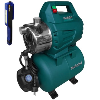 Pachet hidrofor Metabo HWW 3500/25 S, INOX, debit 3500 l/h, refulare 45 m, presiune 4.5 bar, putere 900 W, lanterna LED AgroPro Pachet hidrofor Metabo HWW 3500/25 S, INOX, debit 3500 l/h, refulare 45 m, presiune 4.5 bar, putere 900 W, lanterna LED AgroPro