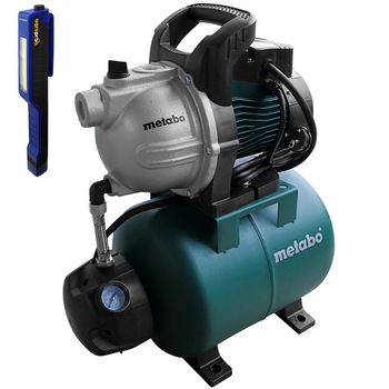 Pachet hidrofor Metabo HWW 3300/25 G, debit 3300 l/h, refulare 45 m, presiune 4.5 bar, fonta, putere 900 W, lanterna LED AgroPro Pachet hidrofor Metabo HWW 3300/25 G, debit 3300 l/h, refulare 45 m, presiune 4.5 bar, fonta, putere 900 W, lanterna LED AgroPro
