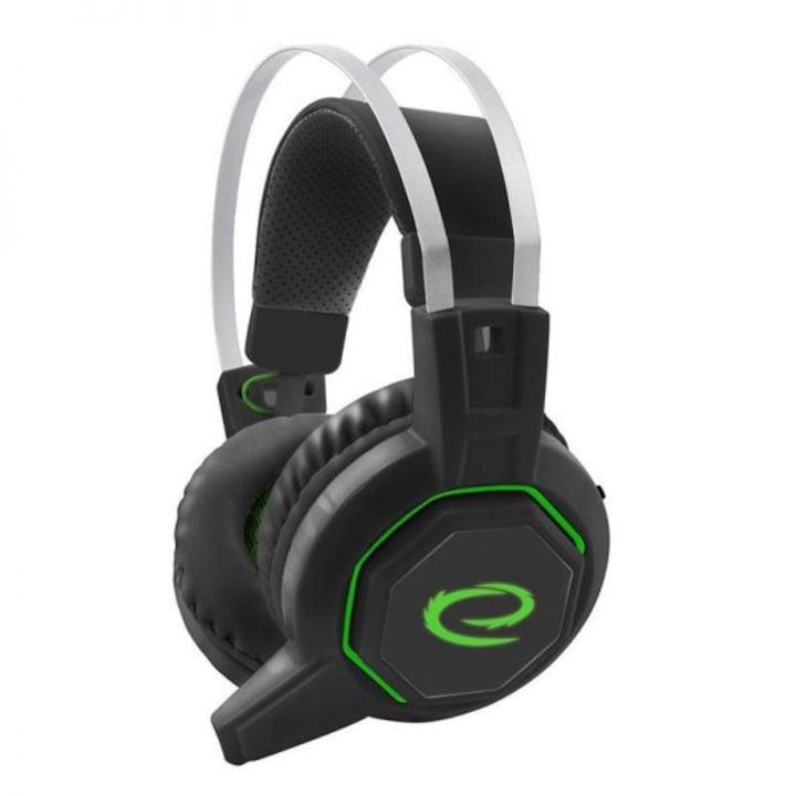 Casti gaming, KINSI, cu lumina RGB, Difuzor 40mm, Microfon Noise Cancelling, Control Volum, Protectie ureche din piele, Multiplatforma, Negru