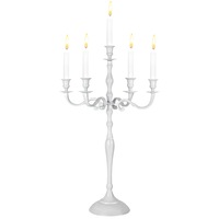 Sfesnic lumanari, 5 brate, 60cm, Aluminiu turnat, Alb lucios