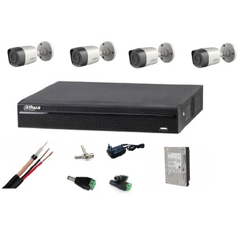 Sistem de supraveghere video exterior, DAHUA 2MP, 4 camere, conexiune internet Sistem de supraveghere video exterior, DAHUA 2MP, 4 camere, conexiune internet