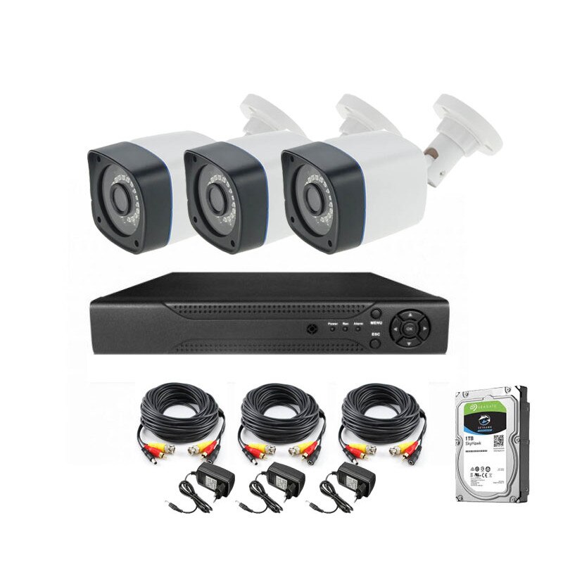 Kit supraveghere video 3 camere exterior FullHD 2 Megapixeli -20m Night Vision HDD 1TB inclus - vizionare live telefon mobil + DVR
