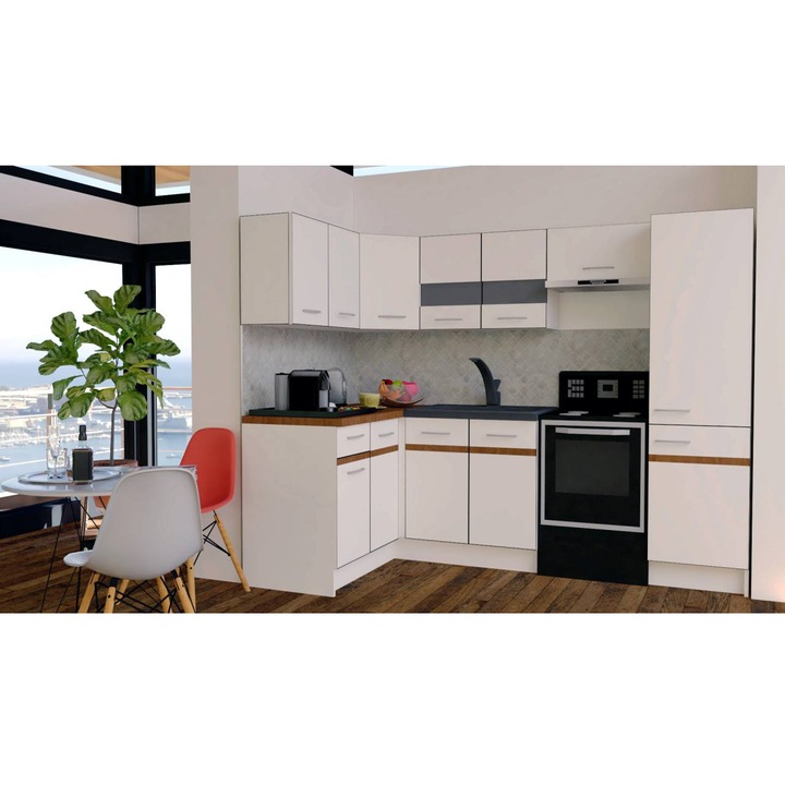 Set Bucatarie de Colt GENA NEW 2 ST. 140-250, Genarom, Fara Corp de Cuptor, Alb / Alb