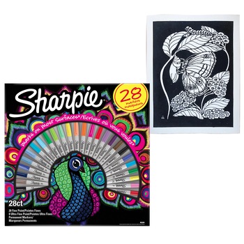 Set 28 markere permanente Sharpie F + plansa de colorat A4 diverse modele gratis Set 28 markere permanente Sharpie F + plansa de colorat A4 diverse modele gratis