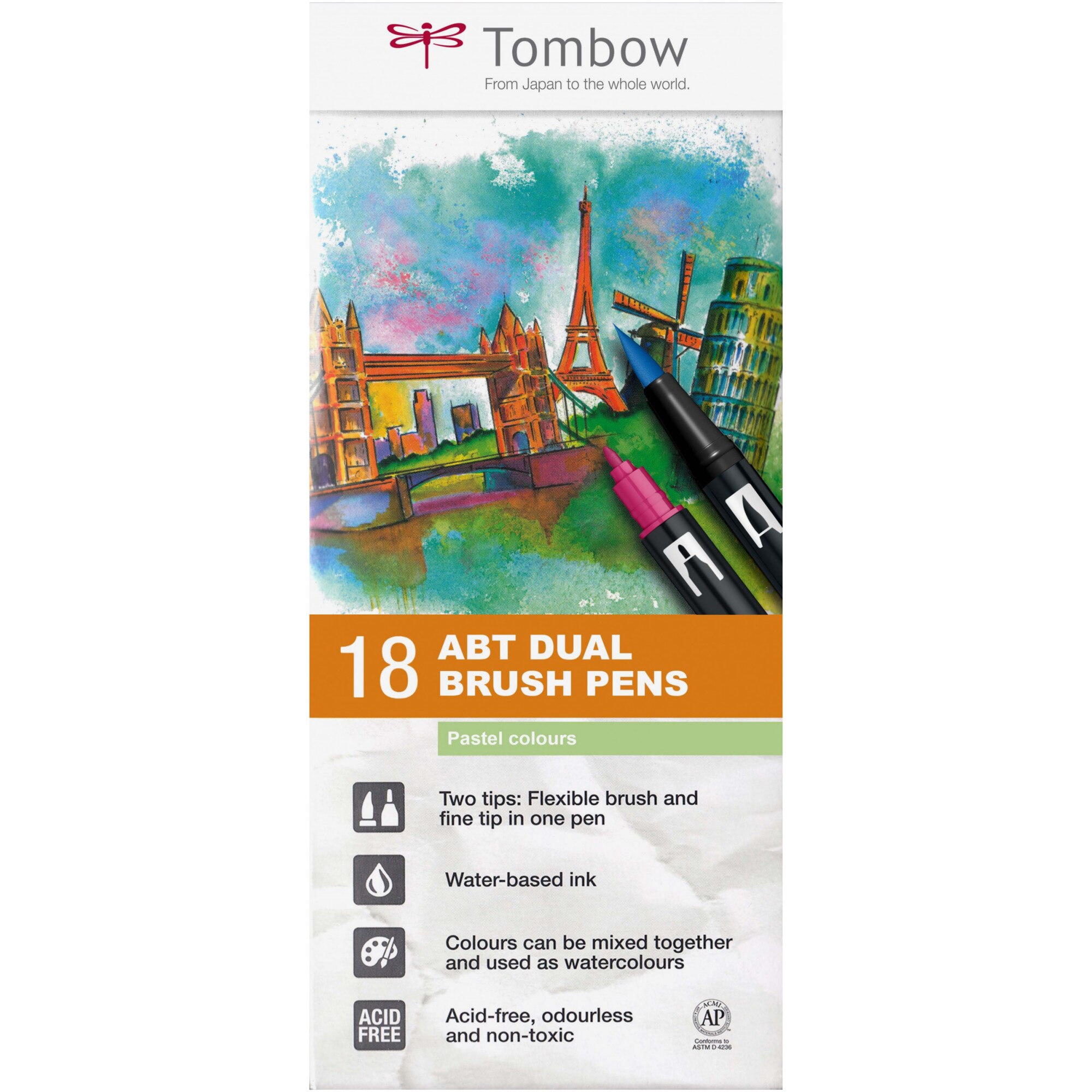 Set Tombow 18 markere dual brush pen culori pastel