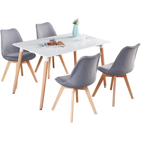 Set 4 scaune dining / bucatarie Kring Malmo, tapiterie stofa, picioare lemn, Gri petrol