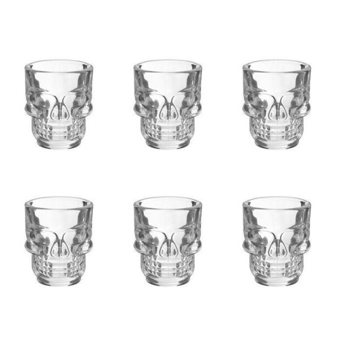 Set 6 pahare shot Skull, sticla, 50 ml