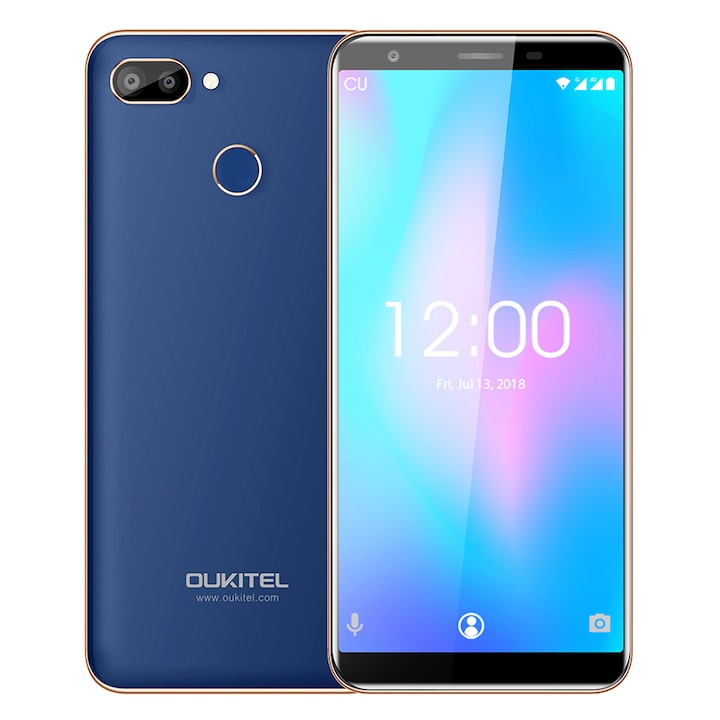 Mobiltelefon Oukitel C11 Pro Blue 5,5 hüvelykes 18: 9 Android 8.1 Mobil processzor MTK6739 Négymagos 3G RAM 16G ROM 8MP + 2MP 3400mAh 4G