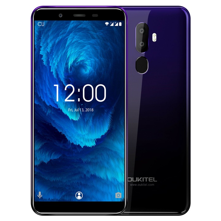 Mobiltelefon OUKITEL U25 Pro Fekete 5.5 "2.5D kijelző 13MP + 2MP / 5MP Android 8.1 processzor MT6750T Octa Core 4G RAM 64G ROM ujjlenyomat (magában foglalja a Case + képernyőfóliát)