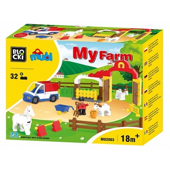 Joc constructie Blocki mubi , Ferma si cai , 32 piese , Robentoys® Joc constructie Blocki mubi , Ferma si cai , 32 piese , Robentoys®