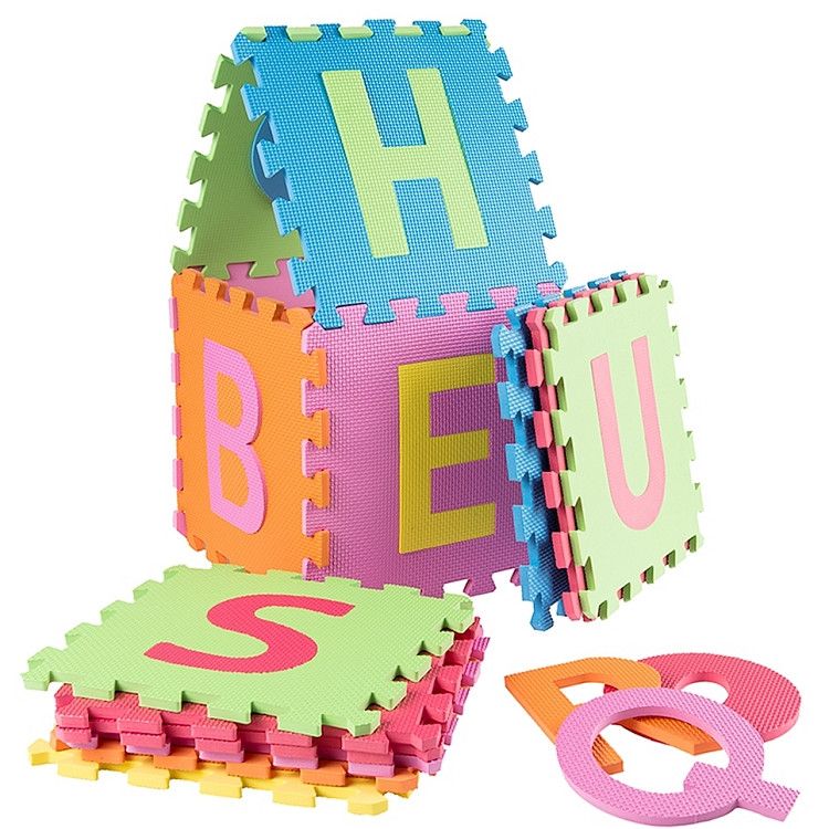 Covoras din Spuma tip Puzzle, Cu Cifre si Litere Detasabile, 36 Elemente, Dimensiune Placa 29cmx29cm, Geanta pentru Depozitare, Non-toxic, Multicolor