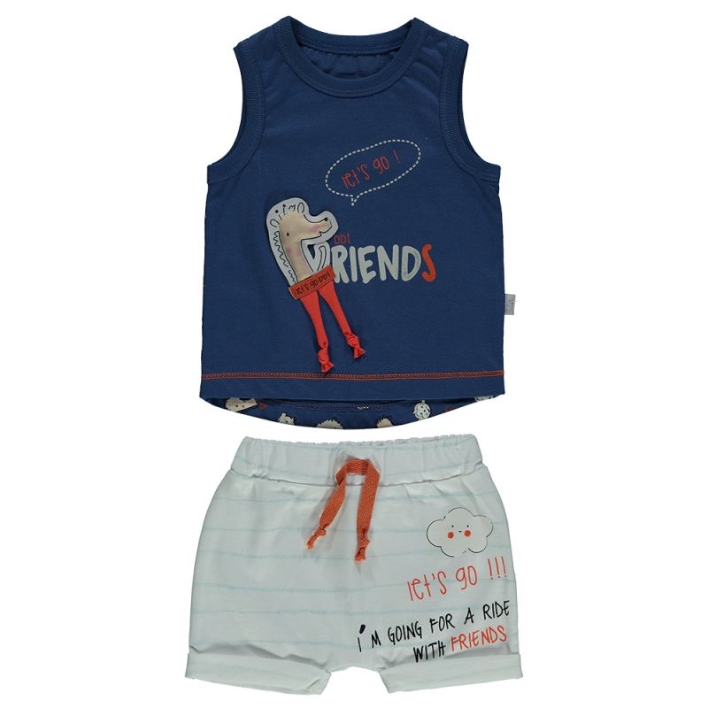 Set 2 piese bumbac, maiou si pantalon scurt, Bebetto, Friendship, indigo