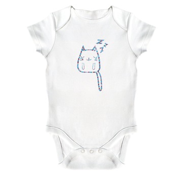 Body bebe, LWS, bumbac organic, brodat, model pisica somnoroasa, Alb Body bebe, LWS, bumbac organic, brodat, model pisica somnoroasa, Alb