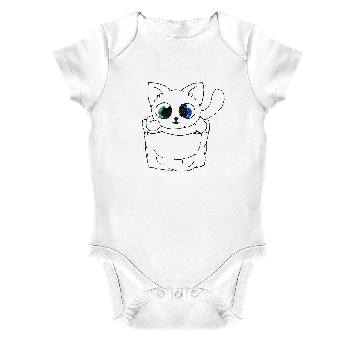 Body bebe, LWS, bumbac organic, brodat, model pisicuta in cos, Alb