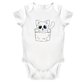 Body bebe, LWS, bumbac organic, brodat, model pisicuta in cos, Alb Body bebe, LWS, bumbac organic, brodat, model pisicuta in cos, Alb