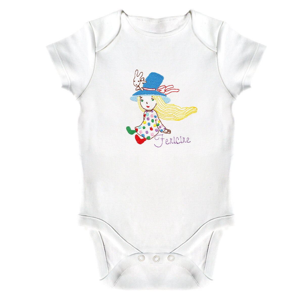 Body bebe, LWS, bumbac organic, brodat, model fata cu iepuras, Alb