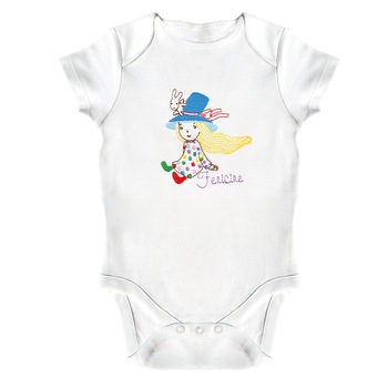 Body bebe, LWS, bumbac organic, brodat, model fata cu iepuras, Alb Body bebe, LWS, bumbac organic, brodat, model fata cu iepuras, Alb