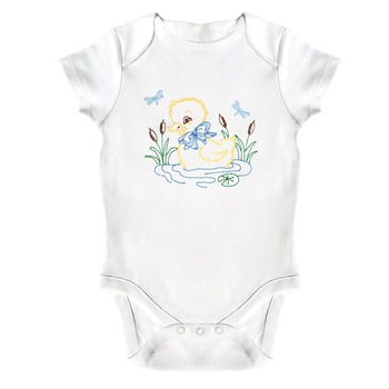 Body bebe, LWS, bumbac organic, brodat, model ratusca baietel, Alb Body bebe, LWS, bumbac organic, brodat, model ratusca baietel, Alb