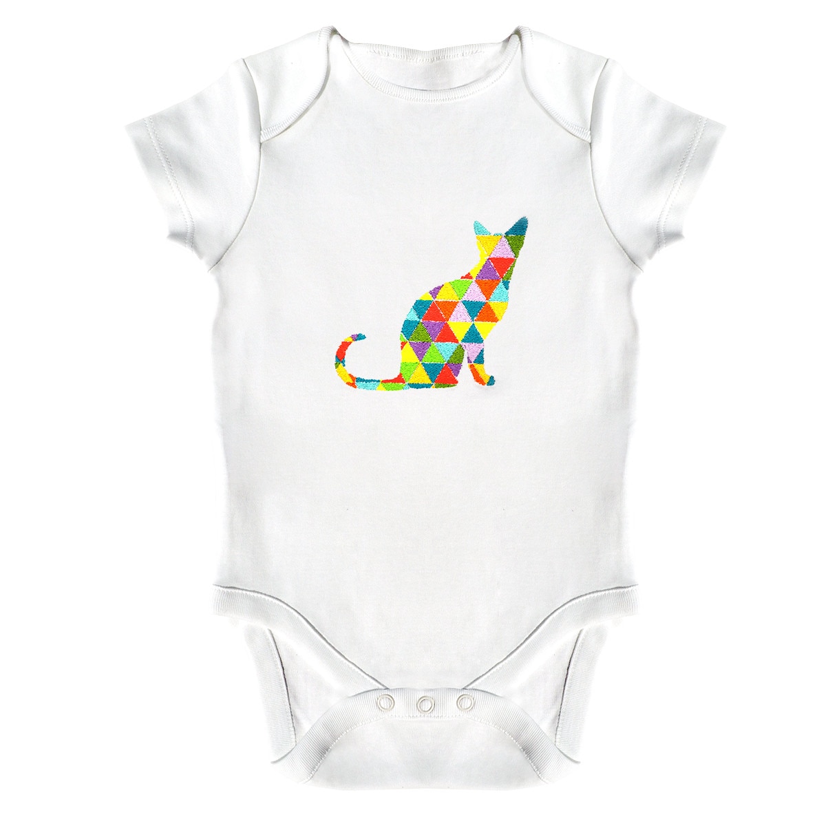 Body bebe, LWS, bumbac organic, brodat, model pisica curcubeu, Alb