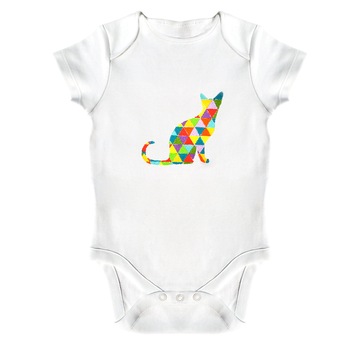 Body bebe, LWS, bumbac organic, brodat, model pisica curcubeu, Alb Body bebe, LWS, bumbac organic, brodat, model pisica curcubeu, Alb