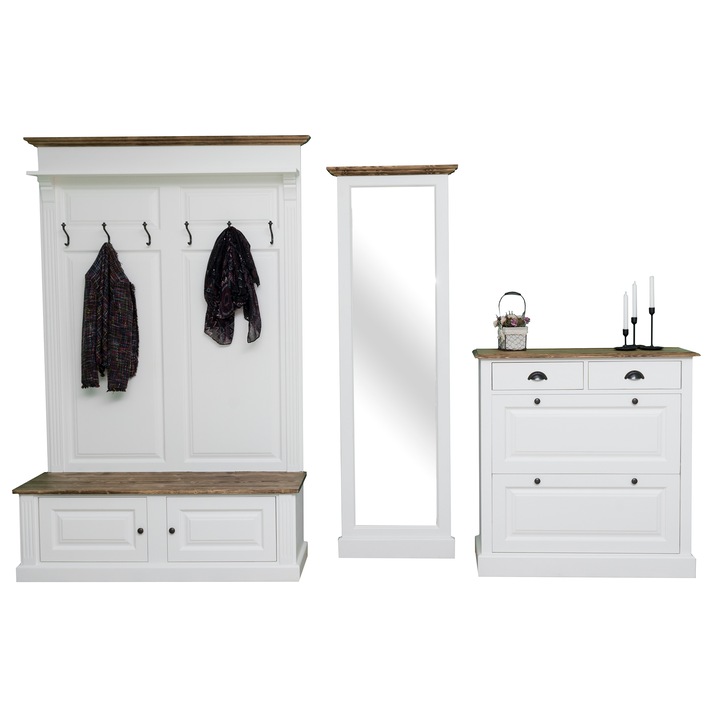 Trio classic hol, culoare top maro, culoare corp alb murdar, dublu color, 100% Lemn Masiv