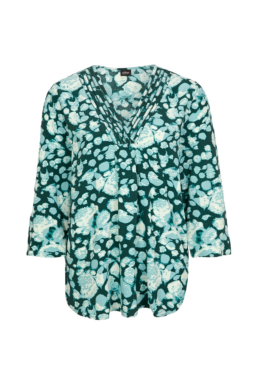 s.Oliver, Bluza cu decolteu in V si imprimeu abstract, Verde englez/Alb