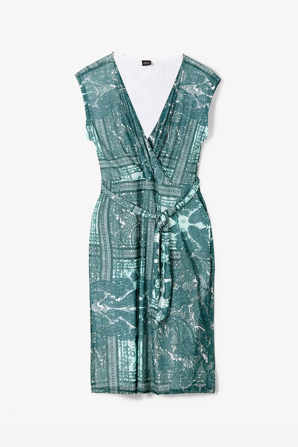 s.Oliver, Rochie cu imprimeu si decolteu cache-coeur, Verde persan