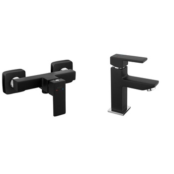 Pachet 2in1 baterie perete dus si baterie lavoar Zicco, Negru Mat Pachet 2in1 baterie perete dus si baterie lavoar Zicco, Negru Mat