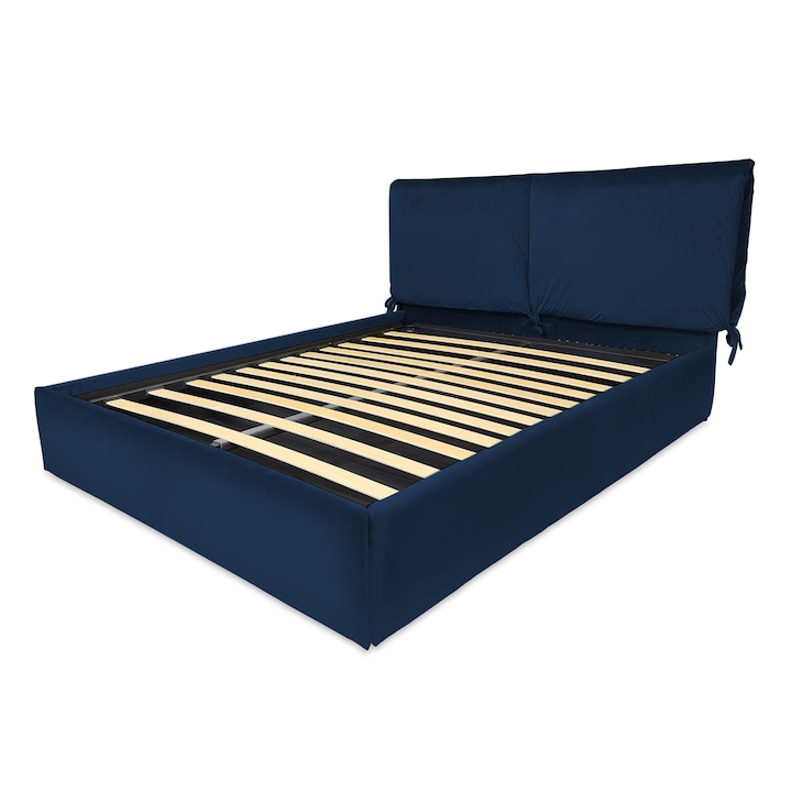 Pat Tapitat pentru Dormitor cu Lada Rabatabil, 140x200 cm, Confort Perna Dolce Dormire, Blue