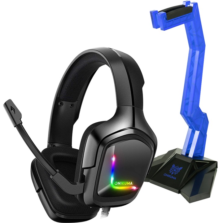 Onikuma K20 gaming fejhallgató készlet headset-tartóval, zajszűrő mikrofon, RGB LED, HD sztereo, PS4/xbox/pc