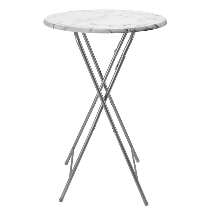 Бар маса, Мраморен външен вид, бял, Сгъваем, O 60см