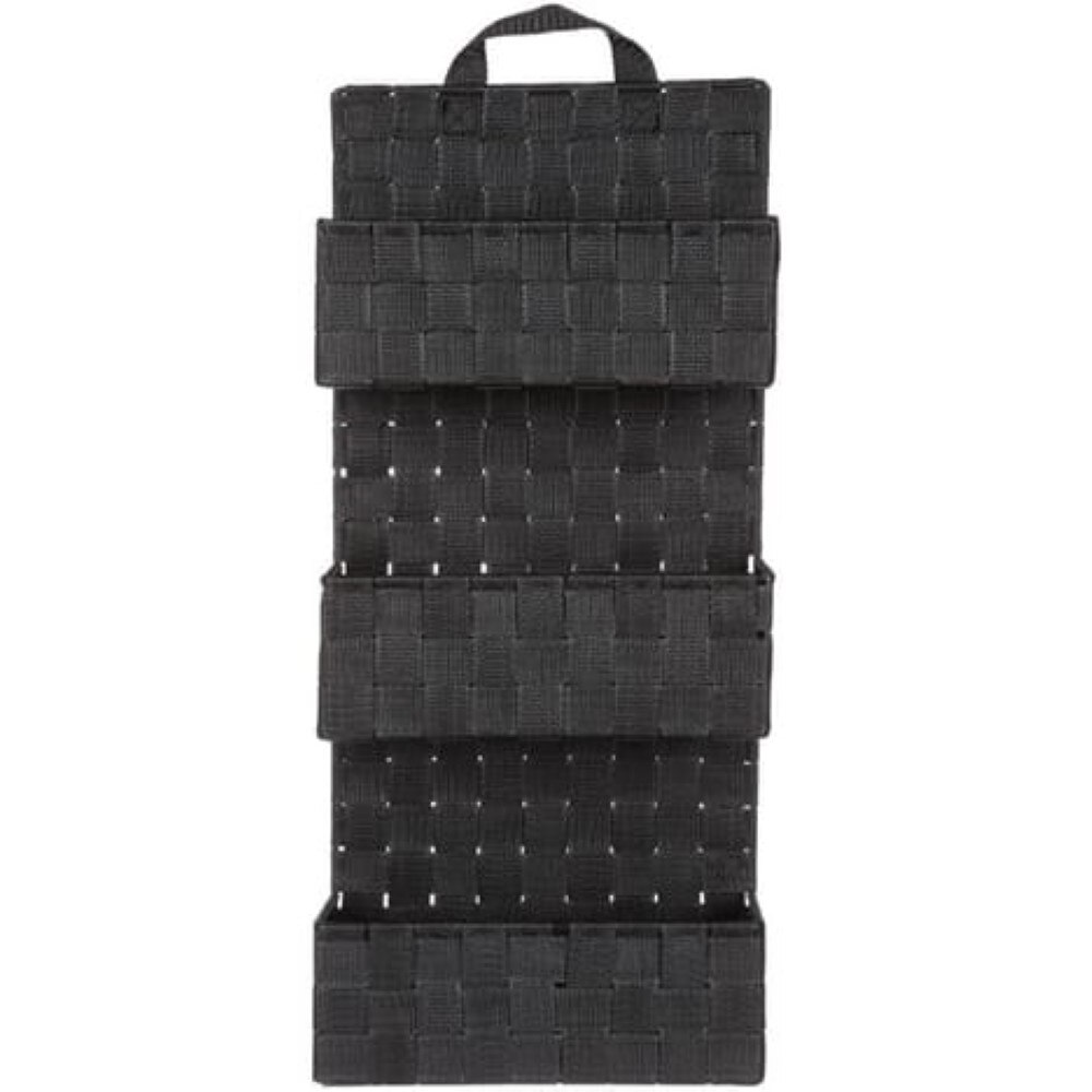 Raft depozitare cu 3 cosuri, Five, 25 x 9 x 56.5 cm, negru, polipropilena