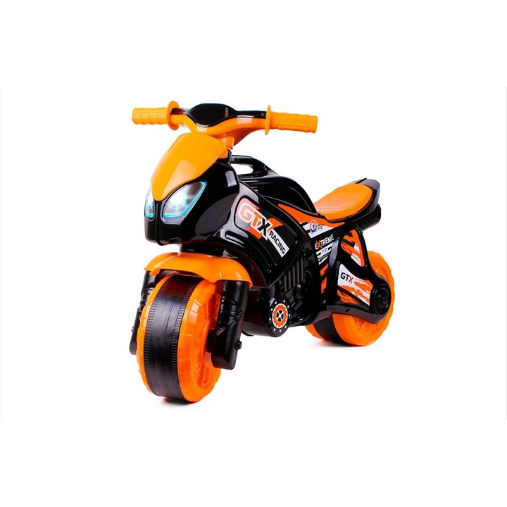 Motocicleta fara pedale, cu roti late,portocaliu si negru