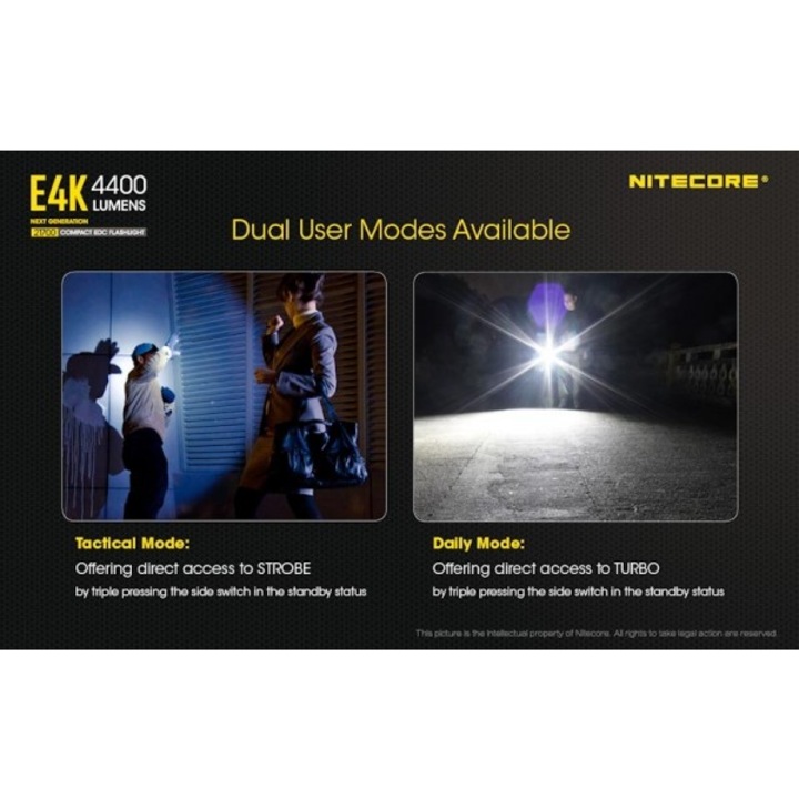 Фенерче Nitecore, E4K, USB-C презареждащо се, 4400 лумена, 211 метра