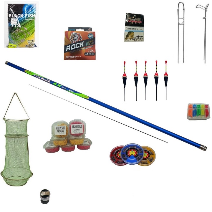 Set Undita si accesorii, Wind Blade TS-4, Lungime 5m, Cu fir, Set ace, Suport undita , Juvelnic, Cutie plumbi alica, Plute, Varnis, TTX, Carbon