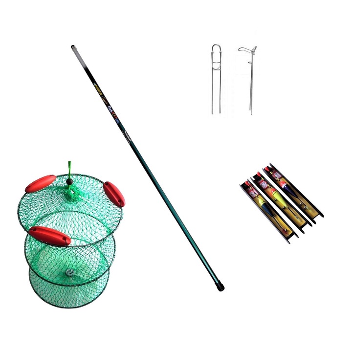 Set de pescuit cu undita telescopica din carbon de 4 m, juvelnic cu plutitori, suport undita si 3 linii pescuit, putere aruncare 30-80 g