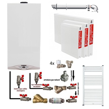 Pachet Centrala murala in condensare Ariston Cares Premium 24 kw, calorifere otel, kit armaturi centrala, robineti calorifer, filtru pentru impuritati, pentru apartament cu 2 camere Pachet Centrala murala in condensare Ariston Cares Premium 24 kw, calorifere otel, kit armaturi centrala, robineti calorifer, filtru pentru impuritati, pentru apartament cu 2 camere