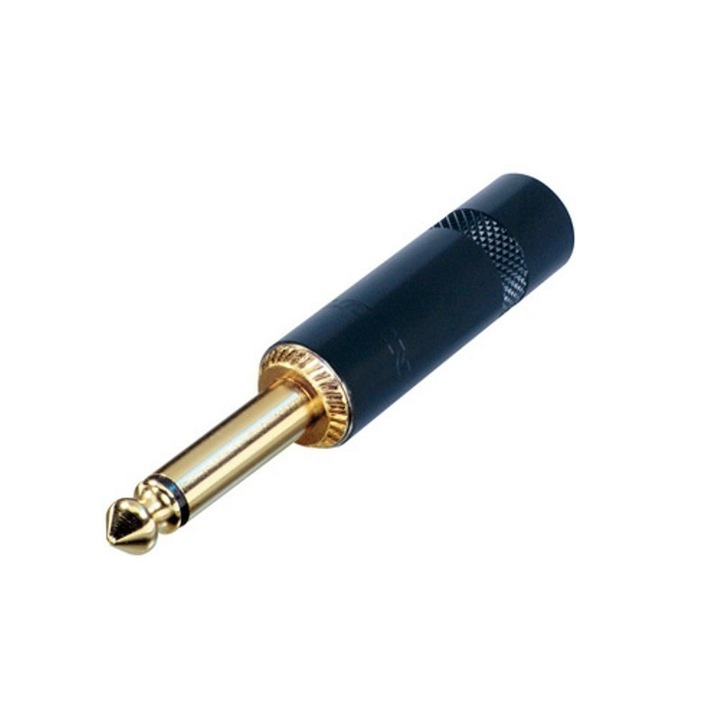 Mufa Jack, Rean, NYS224BG, Mono, Metal, Contacte aurite, Negru, 6,3mm