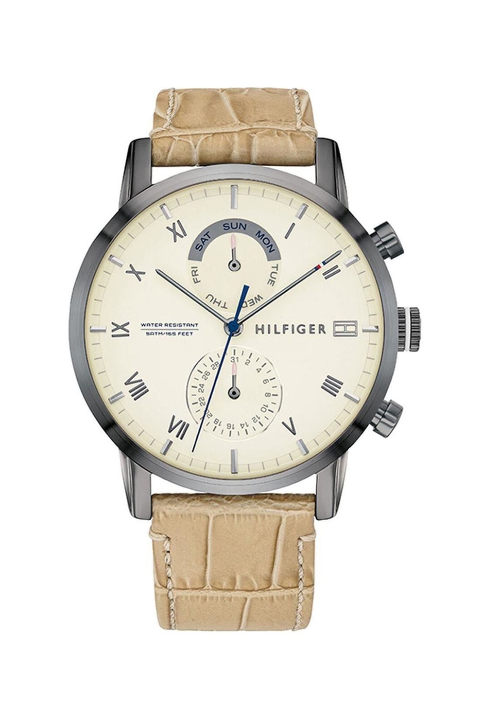 Tommy Hilfiger, Ceas analog cu o curea cu model piele de crocodil, Bej