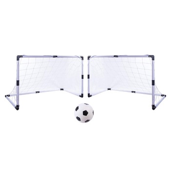 Set 2 porti de fotbal cu Minge, pompa pentru umflat si plasa, material PVC Set 2 porti de fotbal cu Minge, pompa pentru umflat si plasa, material PVC