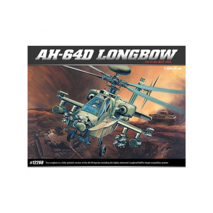 Academy Attack Helicopter Mc Donnell Dougles Apache AH-64D Longbow Repülőgépmodell, 1:48 ACD 12268