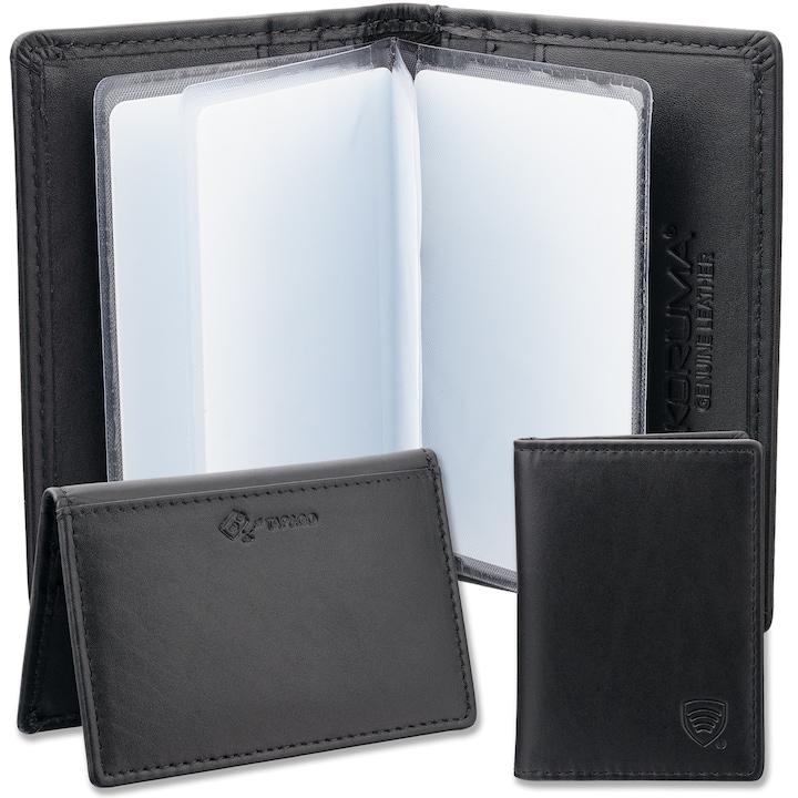 Portofel barbati, Koruma, KUK-77TPBL, mic, piele naturala, securitate RFID STOP, buzunar Tap&Go, Negru