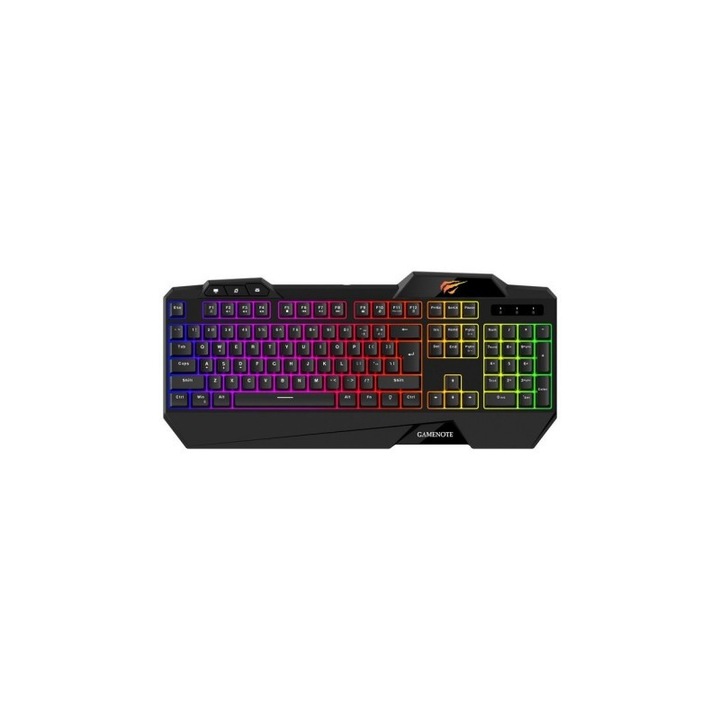 Tastatura gaming Havit Gamenote KB488L cu fir de 1.5m, conexiune USB, iluminat RGB, Negru