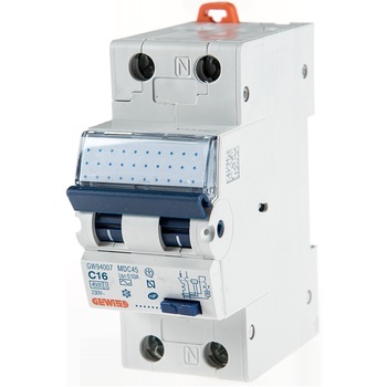 Siguranta automata Gewiss cu protectie diferentiala combinata, 25A 1P+N, C 30Ma Ac 4.5KA 2MW, Mdc 45 Siguranta automata Gewiss cu protectie diferentiala combinata, 25A 1P+N, C 30Ma Ac 4.5KA 2MW, Mdc 45