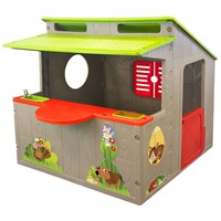 casuta de joaca pentru copii idealstore green village residence dimensiuni 139 x 118 x 120 cm design elaborat accesorizata cu autocolante decorative colorate echipamentul casei include elemente specifice imagen 43_0_
0