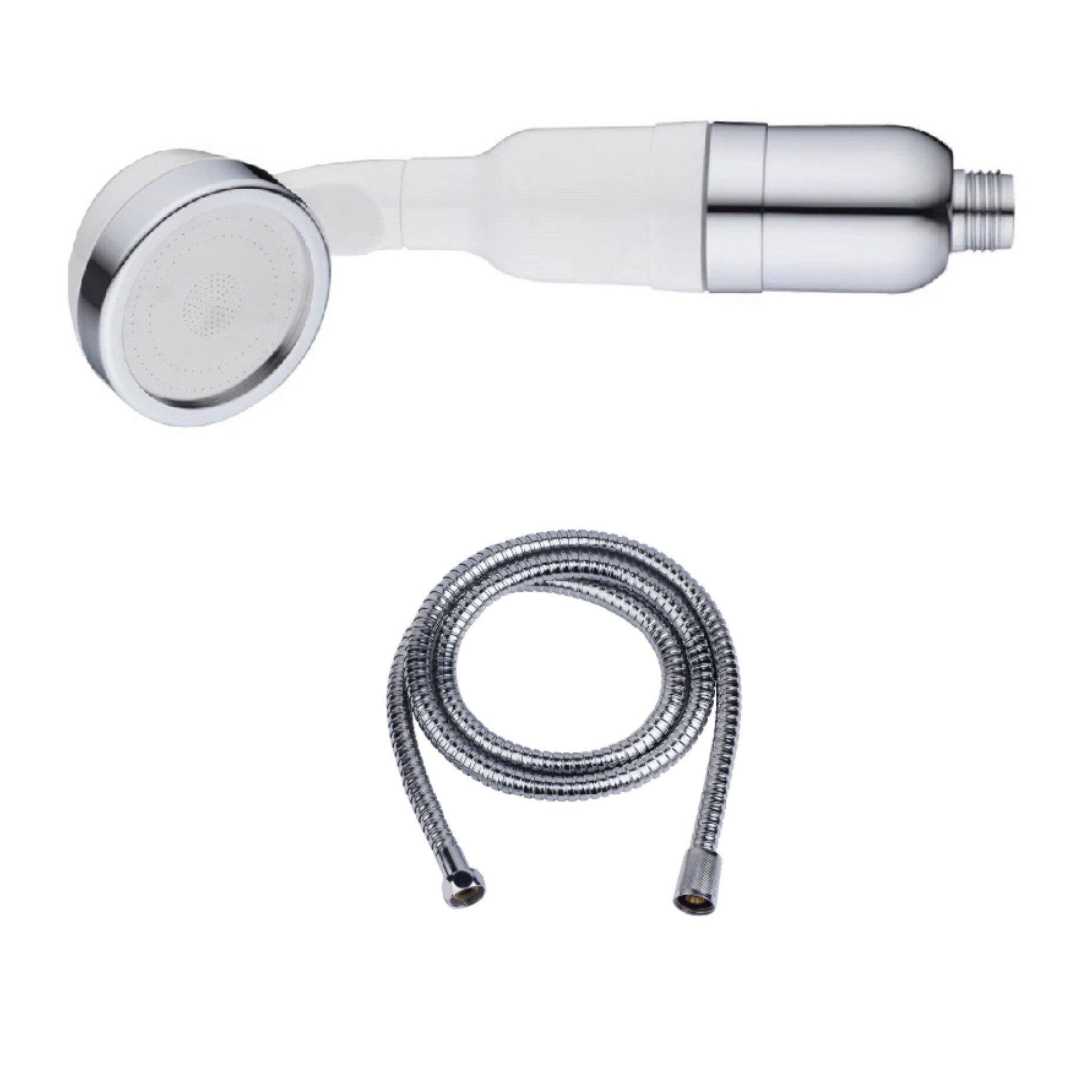 Pachet 2 piese, Cap de dus cu piatra de seleniu si granule minerale + furtun inoxidabil calitate premium, COMENG