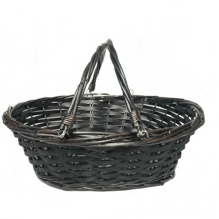 Овална плетена кошница с 2 дръжки, Черен, 40 x 30 x 14 см, 220 гр